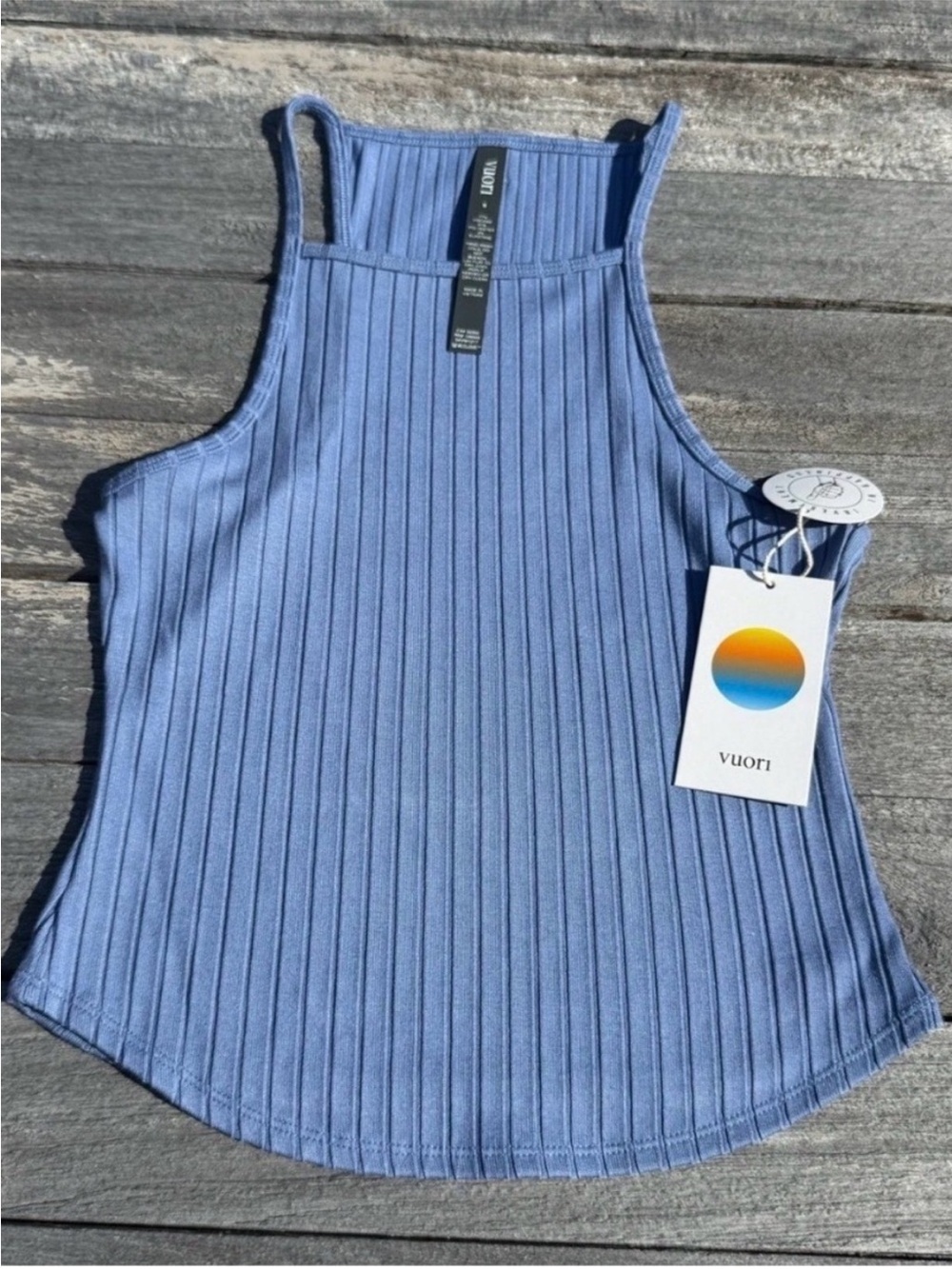 Vuori Ribbed High-Neck Tank Top — Light Blue